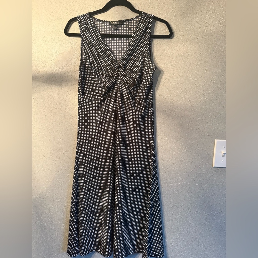 DKNY Black and White Patterned Midi Dress